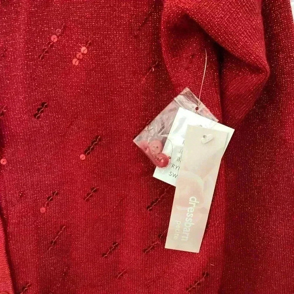 Dressbarn NWT Red Cardigan Woman's Size PM Red Sequins Metallic - Picture 7 of 12